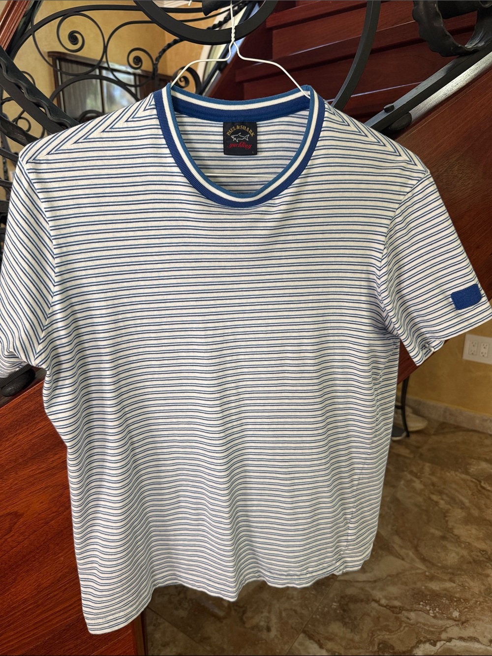 Paul & Shark White and Blue Striped Crewneck T-Shirt